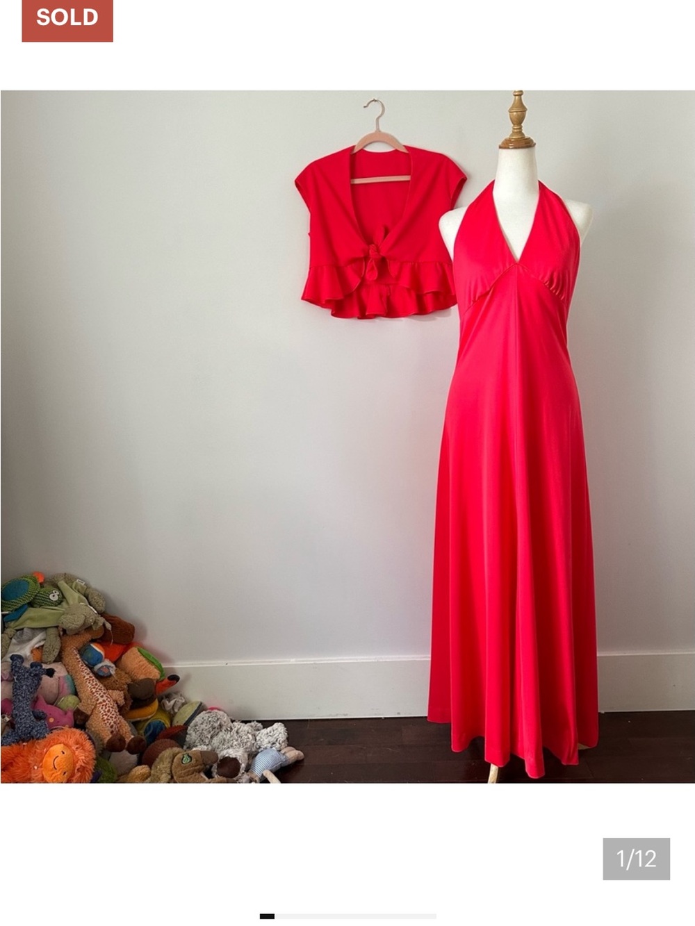 Vintage 70s Evening Set - Halter Dress with Bolero Ruffle Jacket